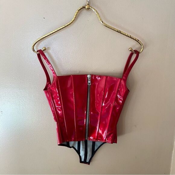 LaQuan Smith Corset Bustier red patent leather PVC boned top Revolve FWRD - Picture 15 of 16